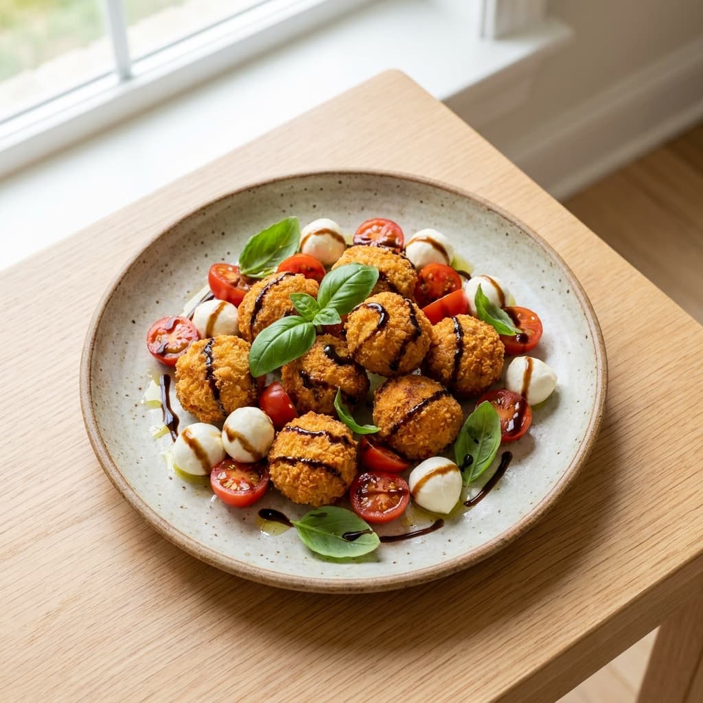 Crispy Chicken Meatball Caprese Salad