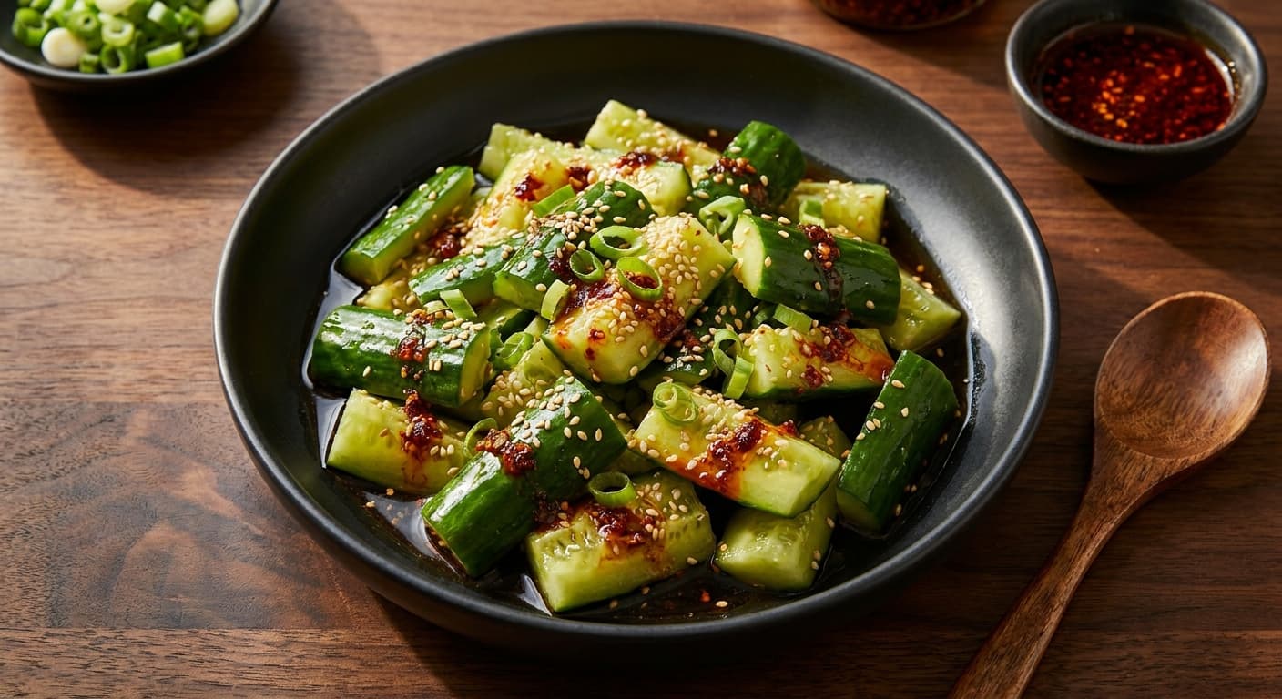 Smashed Cucumber Salad with Sesame and Rice Vinegar