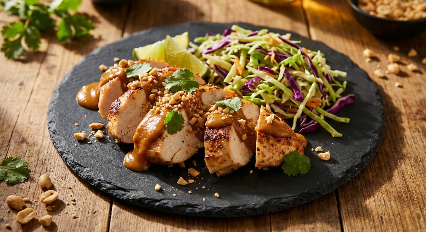 Peanut Chicken with Ginger Slaw